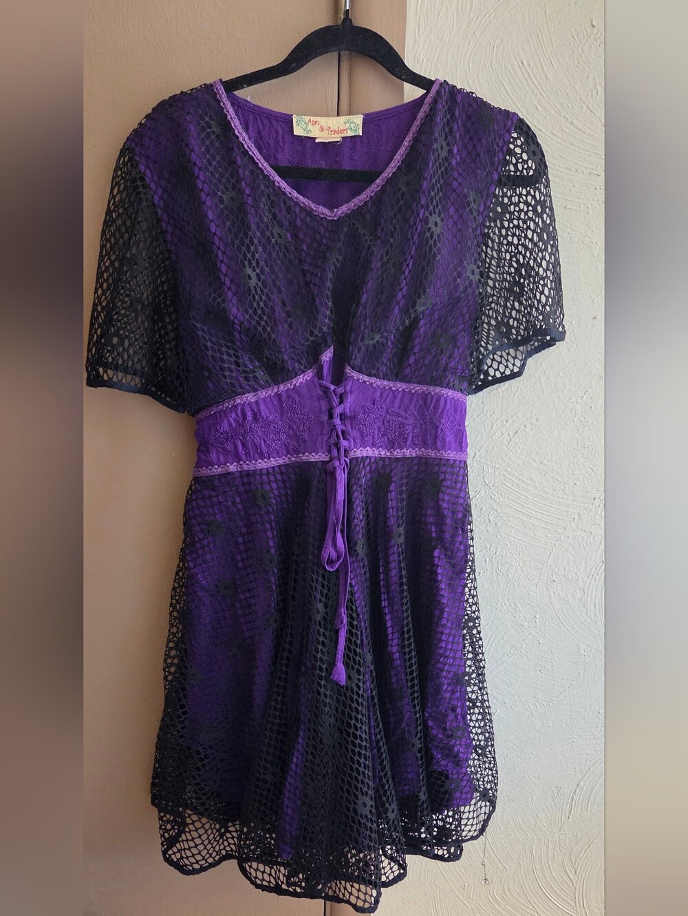Purple Lace-Accent Mesh Dress -Agan Traders XL/1X